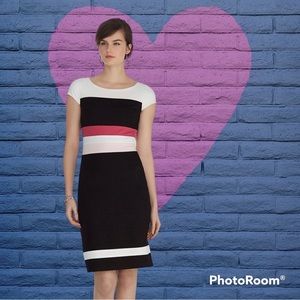 COLOR BLOCK Black Pink White Cap Sleeve Sheath Dress